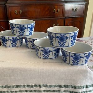 Vista Alegre Blue and White Floral Porcelain Ramekins - Set of 6